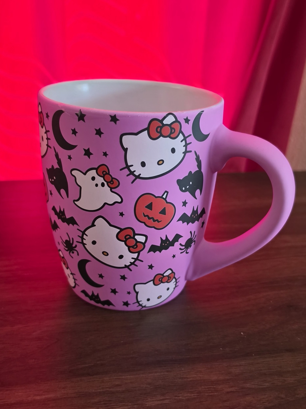 Hello Kitty Purple Rubberized Feel Ceramic Mug with Black Cats & Bats Sanrio